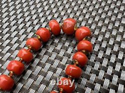 66 gr Antique Red Coral Necklace Natural Undyed Beads Clasp Gold 750 gold plates