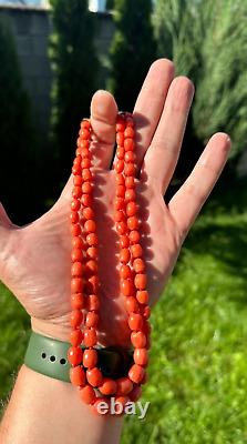 71.6gr Antique Faceted salmon Coral Necklace Natural Undyed Beads Clasp Gold 750