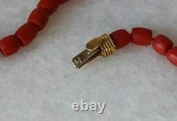 75gr Antique Faceted Red Coral Necklace Natural Undyed Beads Gold Clasp