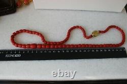 75gr Antique Faceted Red Coral Necklace Natural Undyed Beads Gold Clasp