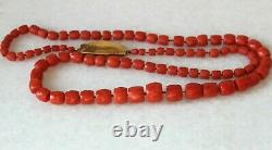 76gr Antique Faceted Red Coral Necklace Natural Undyed Beads Gold Clasp 18K