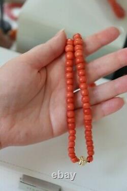 80gr Antique Salmon Coral Necklace Natural Undyed Beads Gold Clasp 14k