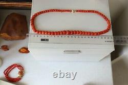 80gr Antique Salmon Coral Necklace Natural Undyed Beads Gold Clasp 14k