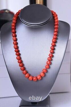82gr Antique Red Coral Necklace Natural Undyed Beads Gold Clasp 14k