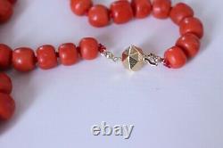 82gr Antique Red Coral Necklace Natural Undyed Beads Gold Clasp 14k