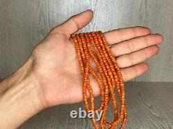 82gr Antique Salmon Coral Necklace Natural Undyed Barrel Shape Beads 1850-1870