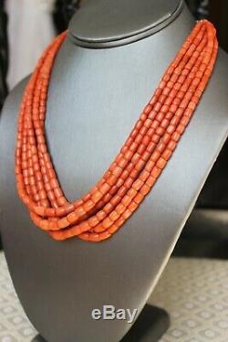 88gr Antique Salmon Coral Beads Barrel Shape Natural Undyed Ukrainian Necklace