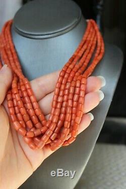 88gr Antique Salmon Coral Beads Barrel Shape Natural Undyed Ukrainian Necklace