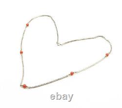 925 Sterling Silver Vintage Coral Beaded Two Tone Chain Necklace NE2626