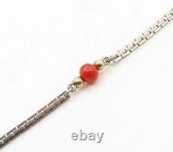 925 Sterling Silver Vintage Coral Beaded Two Tone Chain Necklace NE2626