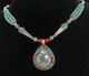 925 Sterling Silver Vintage Turquoise & Coral Beaded Chain Necklace Ne1254