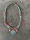 925 Sterling Silver Vintage Turquoise & Coral Beaded Necklace 16