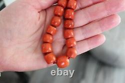 93gr Antique Natural Large Coral Necklace Natural Undyed Beads Gold Clasp 14k