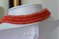 95gr Vintage Red Coral Choker Necklace Natural Undyed Beads Dutch Clasp Gold 14k