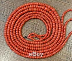 98gr Antique Vintage Old Natural Salmon Coral Undyed Beads Necklace Russian
