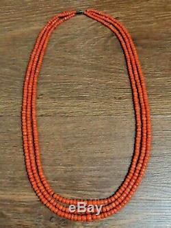 98gr Antique Vintage Old Natural Salmon Coral Undyed Beads Necklace Russian