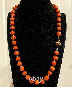 9-10mm Antique natural old coral Salmon beads coral necklace In 14k Rose Gold