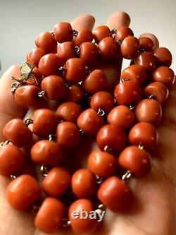 9-10mm Antique natural old coral Salmon beads coral necklace In 14k Rose Gold