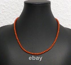 9.8 Grams 16.5 Vintage Natural Deep Red Salmon Coral Bead Necklace