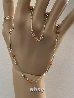 9ct Gold Chain Handmade Genuine Vintage Coral Bead Necklace