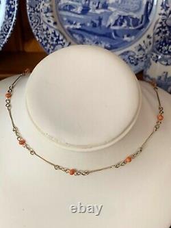 9ct Gold Chain Handmade Genuine Vintage Coral Bead Necklace