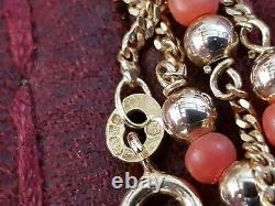 9ct yellow gold 17 necklace Gold beads either side of a coral bead