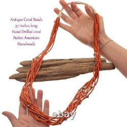 AAA Antique Coral Necklace Natural Mediterranean Old NATIVE AMERICAN Pueblo Bead