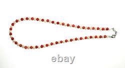 AAA Quality Red Coral & Pearl Beaded Moti Mala Necklace 14K Yellow Gold Over 20