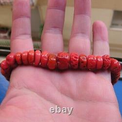 ANTIQUE 1920 ITALIAN CORAL BEADS 21 INCHES LONG NECKLACE RARE ANTIQUE Red Coral