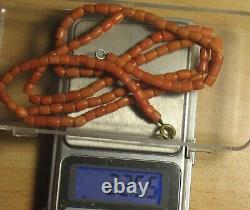 ANTIQUE 22.5gr Original Undyed Natural Red Coral GENUINE BEADS NECKLACE Salmon O