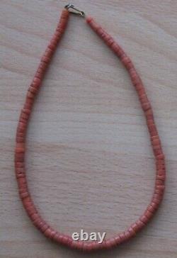 ANTIQUE 23.8gr Original Undyed Natural Red Coral GENUINE BEADS NECKLACE Salmon b