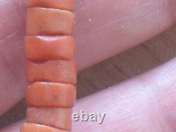 ANTIQUE 23.8gr Original Undyed Natural Red Coral GENUINE BEADS NECKLACE Salmon b