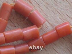 ANTIQUE 25.1gr Original Undyed Natural Red Coral GENUINE BEADS NECKLACE Salmon b