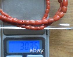 ANTIQUE 30gr Original Undyed Natural Red Coral GENUINE BEADS NECKLACE Salmon Old