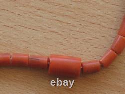ANTIQUE 31.3gr Original Undyed Natural Red Coral GENUINE BEADS NECKLACE Salmon b