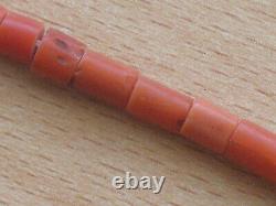 ANTIQUE 31.3gr Original Undyed Natural Red Coral GENUINE BEADS NECKLACE Salmon b