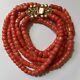 Antique 3-strand Coral Necklace With Large Decorated Filigree Gold Clasp 105 Gr