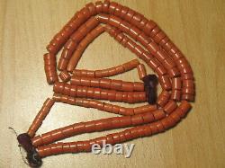 ANTIQUE 91.7gr Original Undyed Natural Red Coral GENUINE BEADS NECKLACE Salmon B