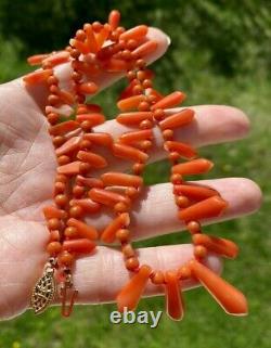 ANTIQUE ART DECO UNDYED RED CARVED CORAL BEAD NECKLACE, 23mm, 22gr 17