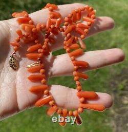 ANTIQUE ART DECO UNDYED RED CARVED CORAL BEAD NECKLACE, 23mm, 22gr 17