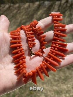 ANTIQUE ART DECO UNDYED RED CARVED CORAL BEAD NECKLACE, 25mm, 35gr 17.5