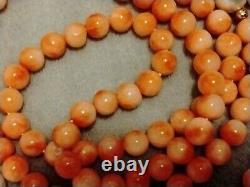 ANTIQUE ESTATE ANGEL SKIN GENUINE CORAL NECKLACE 14k beads