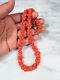 Antique Georgian Carved Salmon Coral Large Bead Necklace 18k Gold Clasp 51.4g