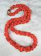 Antique Georgian Carved Salmon Coral Large Bead Necklace 18k Gold Clasp 51.4g
