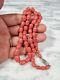 Antique Graduated Salmon Coral Barrel Bead Necklace 14k White Gold Clasp 38.2g