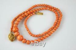 ANTIQUE ITALIAN ROUND BEAD RED CORAL NECKLACE with FILIGREE CLASP
