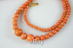 ANTIQUE ITALIAN ROUND BEAD RED CORAL NECKLACE with FILIGREE CLASP