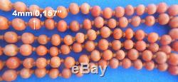 ANTIQUE NATURALANGEL SKIN CORAL BEAD NECKLACE-130 BEADS! -4mm -AGE 1930s