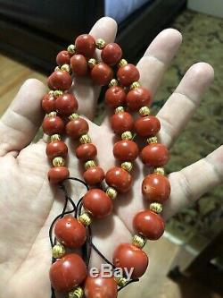 ANTIQUE NATURAL AKA CORAL BEADed NECKLACE 98.4 Grams