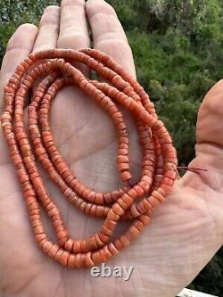 ANTIQUE NATURAL CORAL UNDYED BEADS LONG NECKLACE 35g